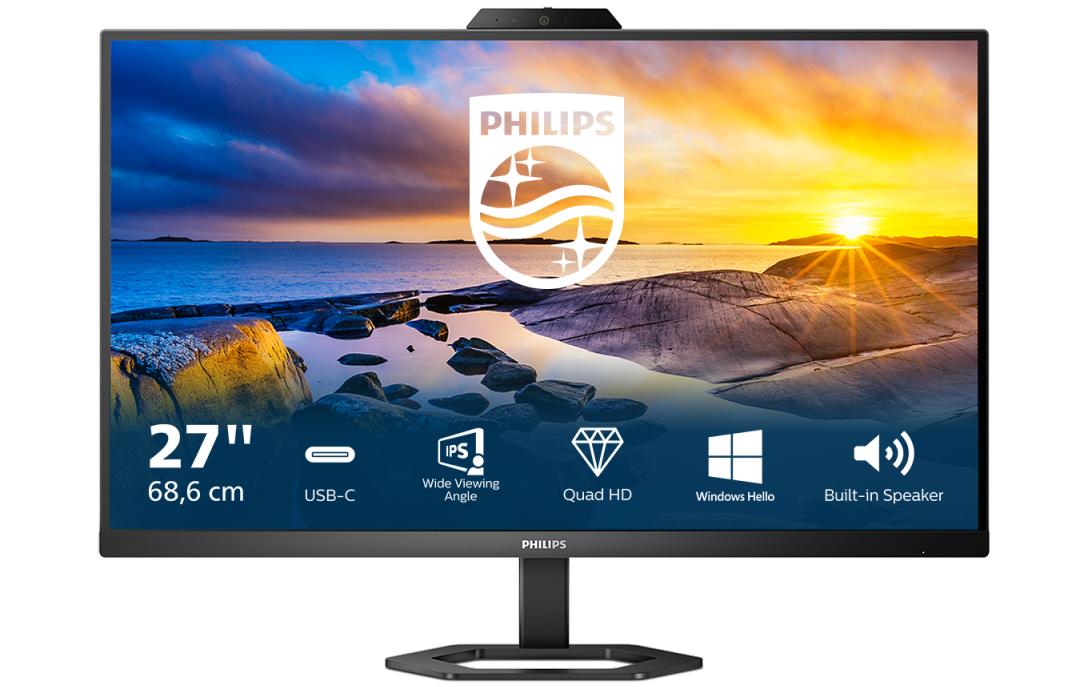 Philips 27E1N5600HE/00 – Monitor, 27", IPS, 75 Hz, 300 cd/m², Webcam, USB-C, USB-Hub, Integrierte Lautsprecher