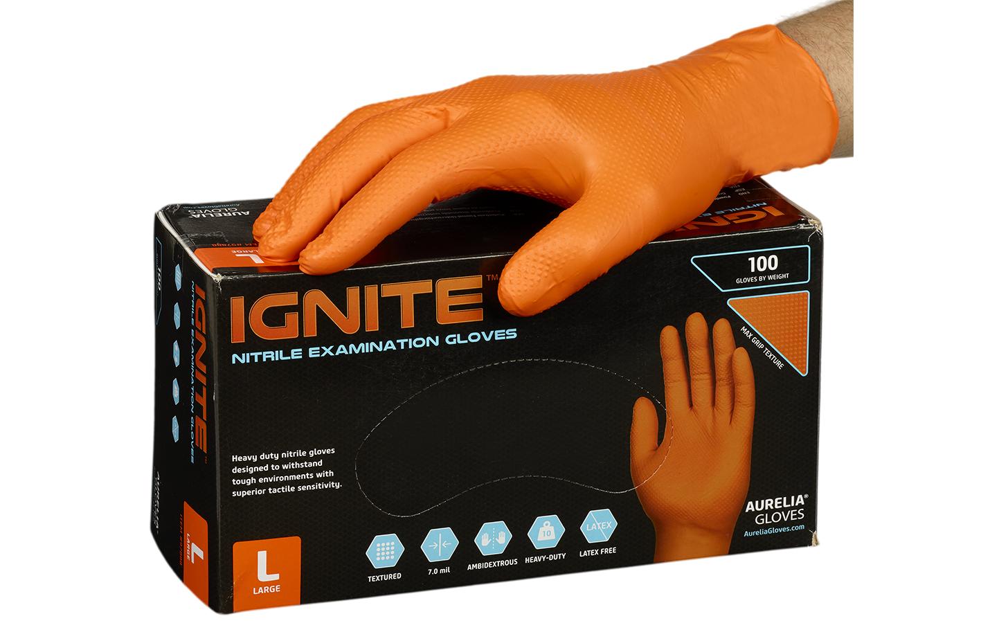 Ignite Einweghandschuhe Nitril Max Grip – M – Orange