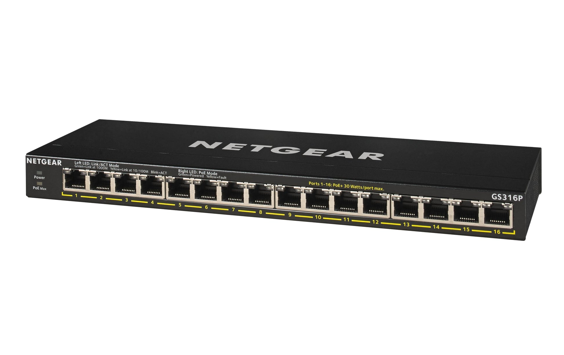 NETGEAR GS316P – Unmanaged Switch – 16× 1G, PoE+, Desktop