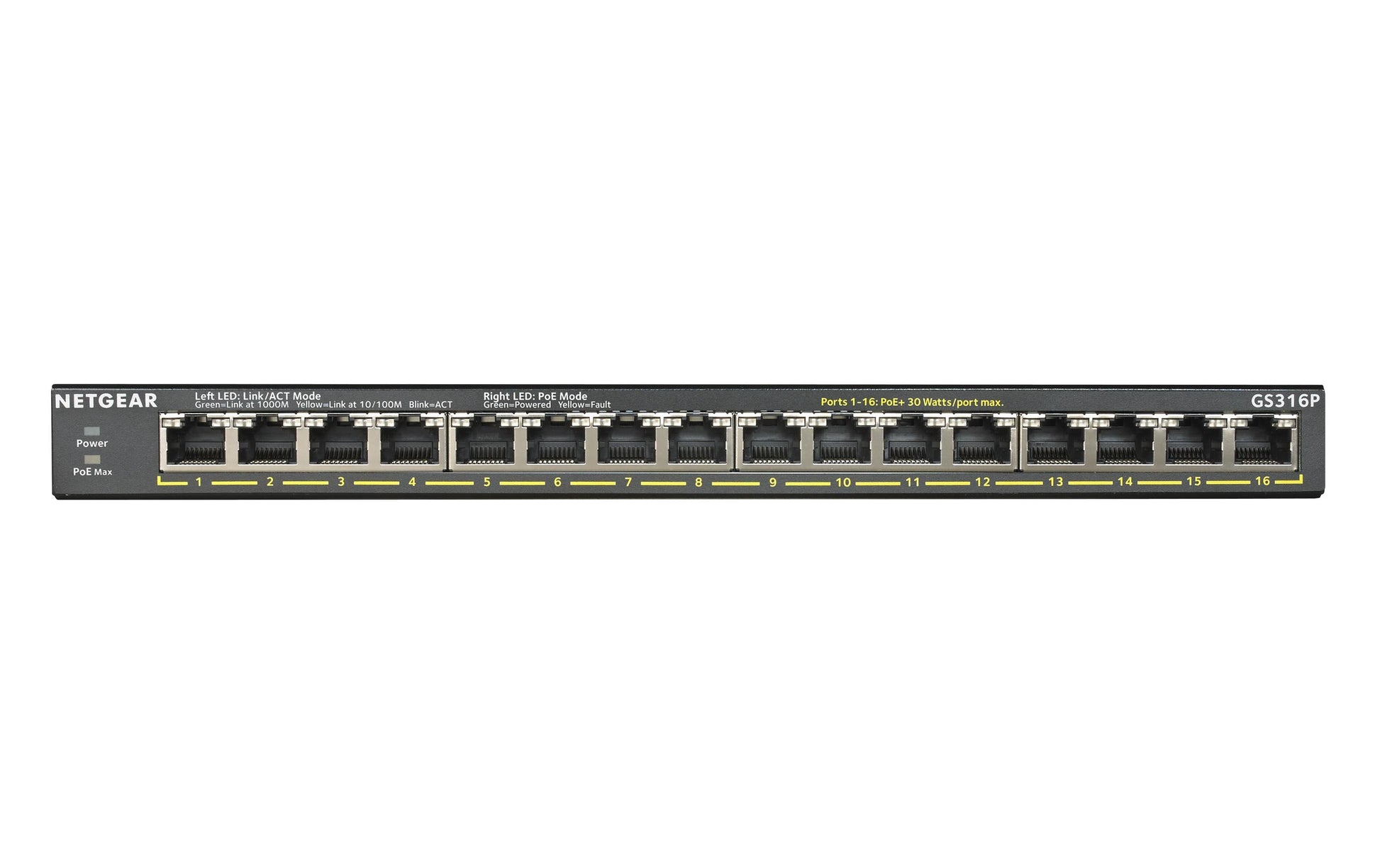 NETGEAR GS316P – Unmanaged Switch – 16× 1G, PoE+, Desktop