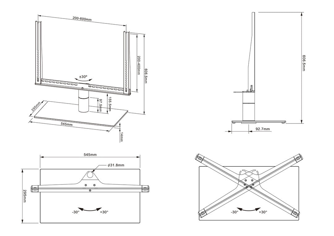 Multibrackets TABLESTAND L – Displayständer, drehbar, für 46–60″, VESA 200×200–600×400, bis 40 kg, schwarz