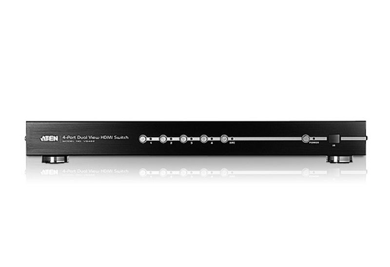 ATEN 4Port Dual View – HDMI-Switch – 4× HDMI-Eingänge, 2× HDMI-Ausgänge, RS-232 – Schwarz, Metall