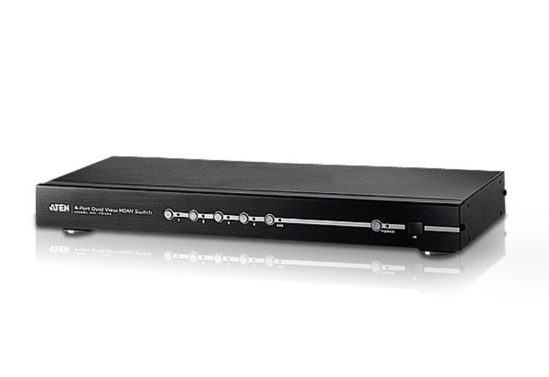 ATEN 4Port Dual View – HDMI-Switch – 4× HDMI-Eingänge, 2× HDMI-Ausgänge, RS-232 – Schwarz, Metall