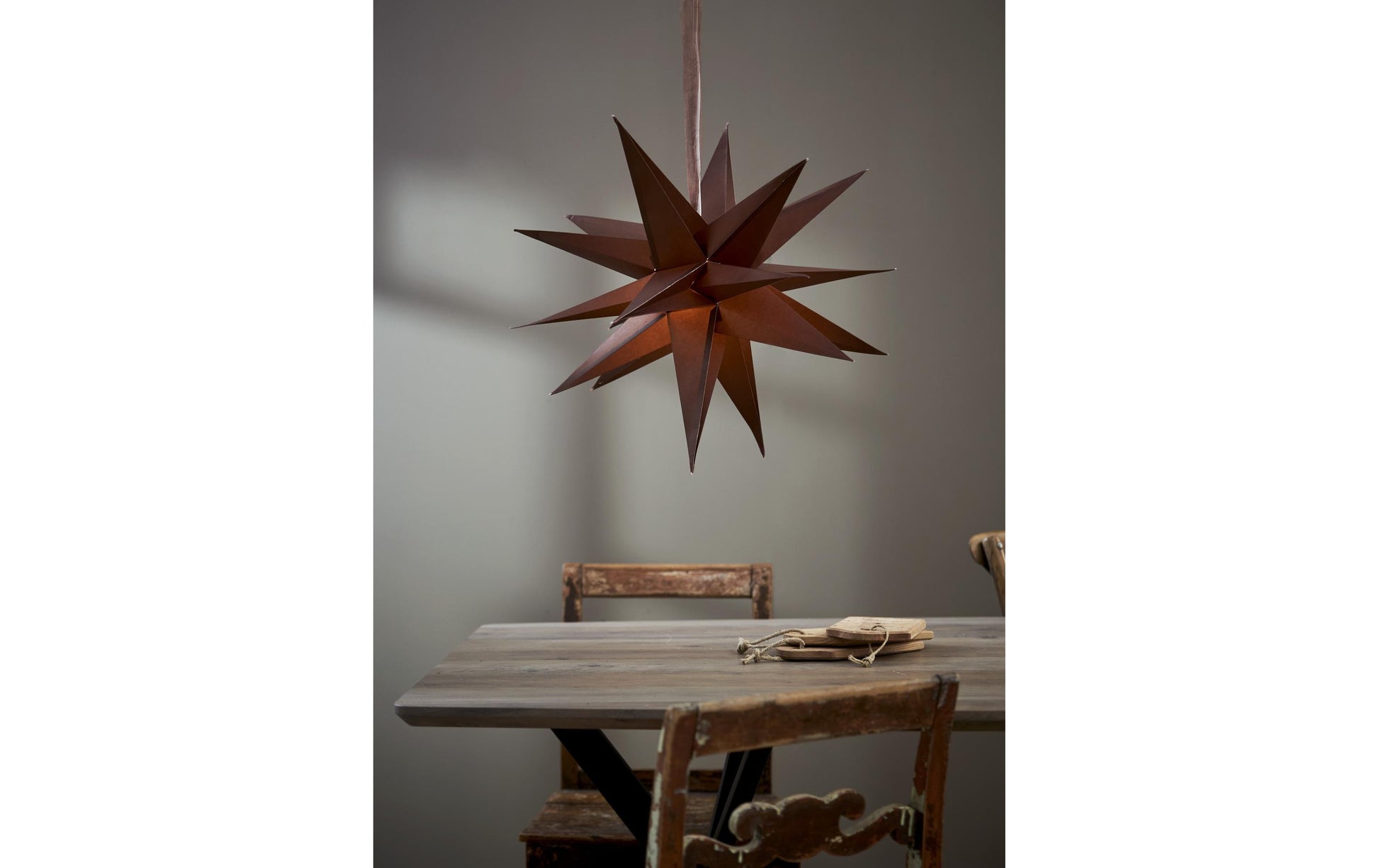 Star Trading Papierstern December – Ø 45 cm, E14 (max. 25 W), IP20, Kabel 5 m – Braun