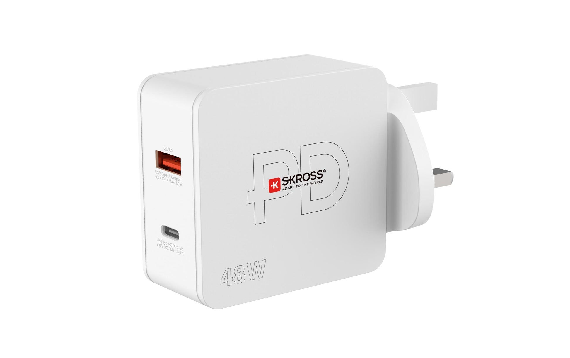 Skross Netzladegerät – 48 W, 1× USB-C, 1× USB-A, QC 3.0, weiss