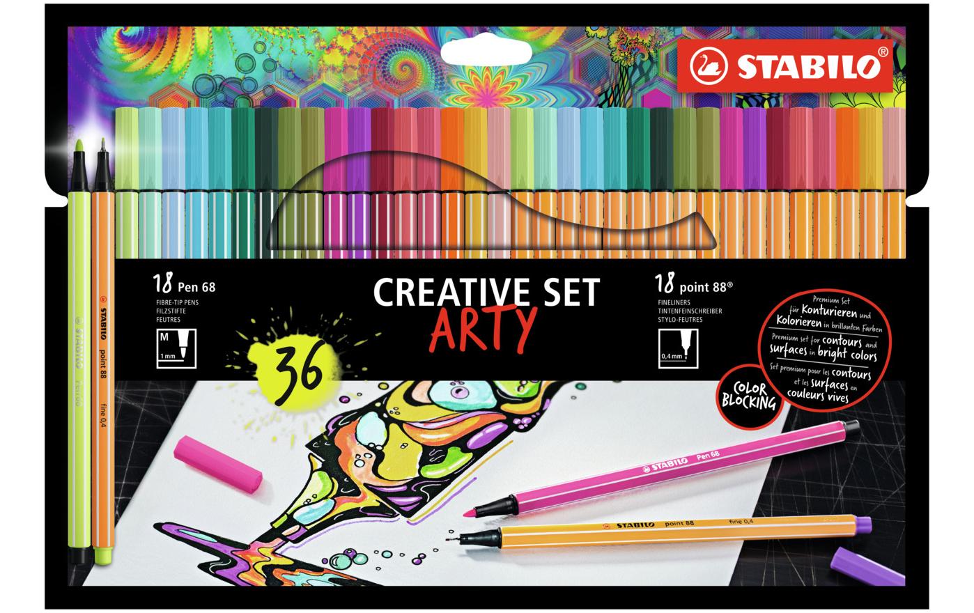 STABILO Filzstifte Creative Set Arty, Strichbreite 0,4–1,0 mm, 36 Farben