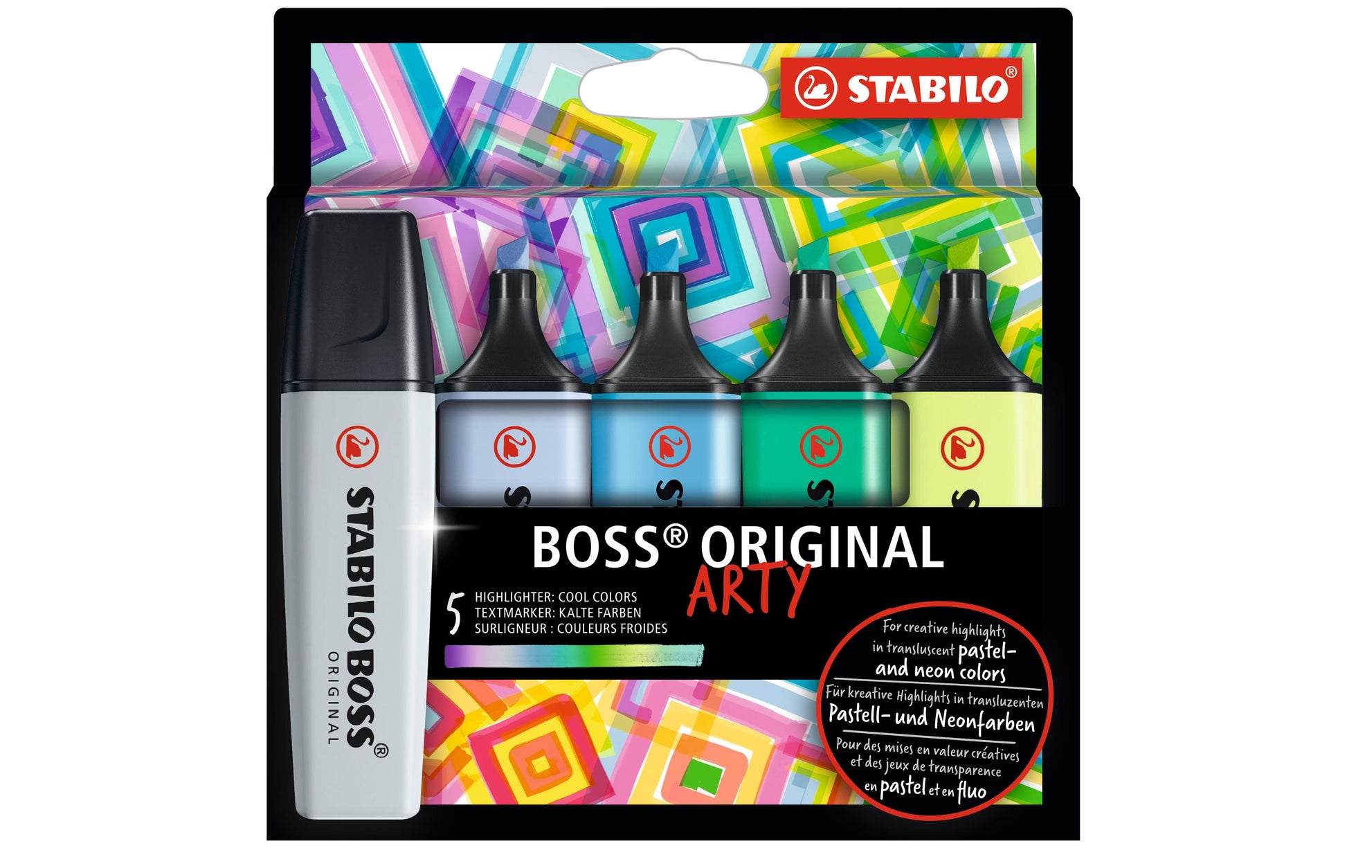 STABILO BOSS Original Arty Textmarker Set 5 Farben Pastell – Keilspitze, 2–5 mm, nachfüllbar