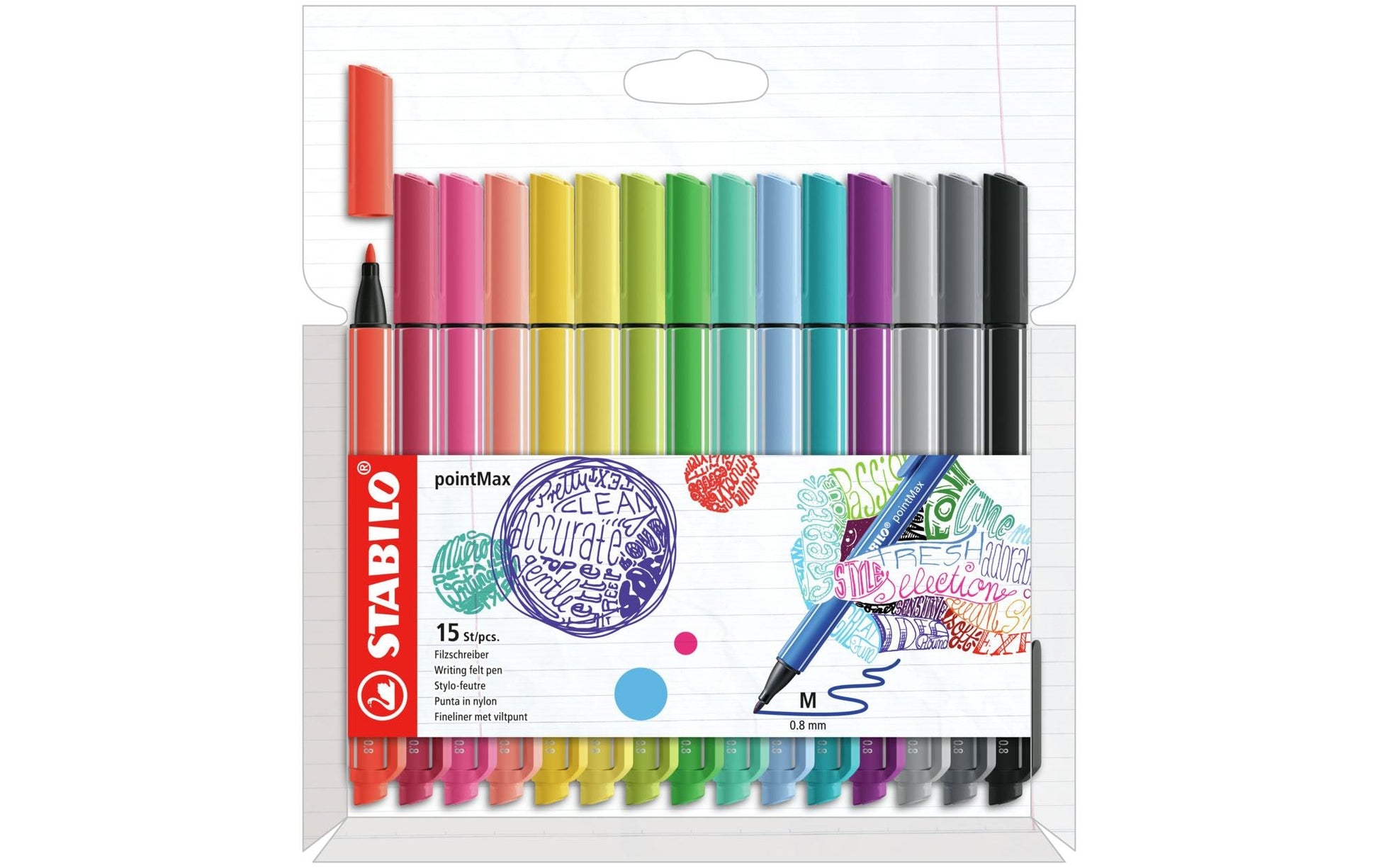 STABILO Filzstifte, Strichbreite 0,8 mm, 15 Farben