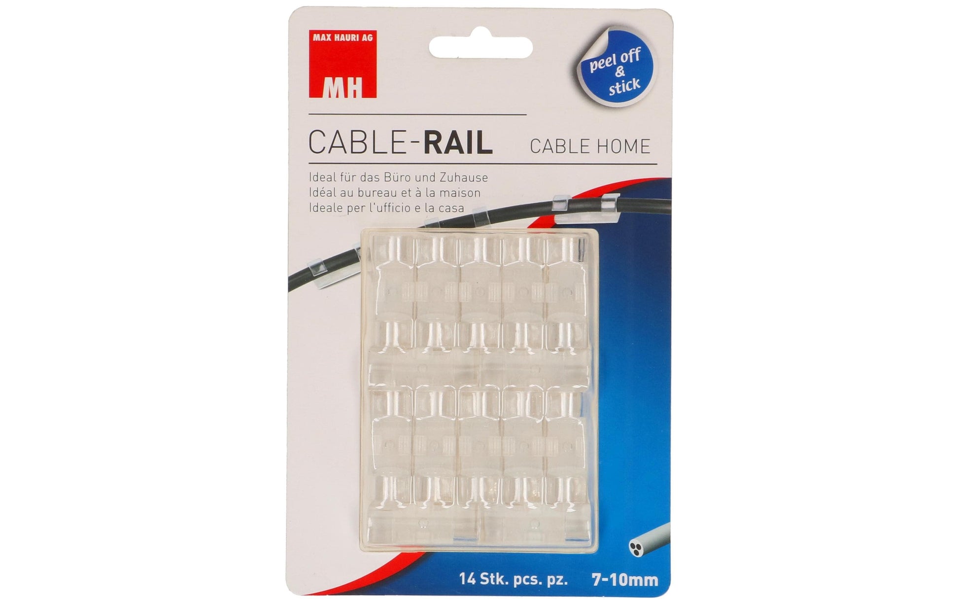 Max Hauri AG Max Hauri Kabelhalter, selbstklebend, Ø bis 10 mm, 14er-Pack – transparent