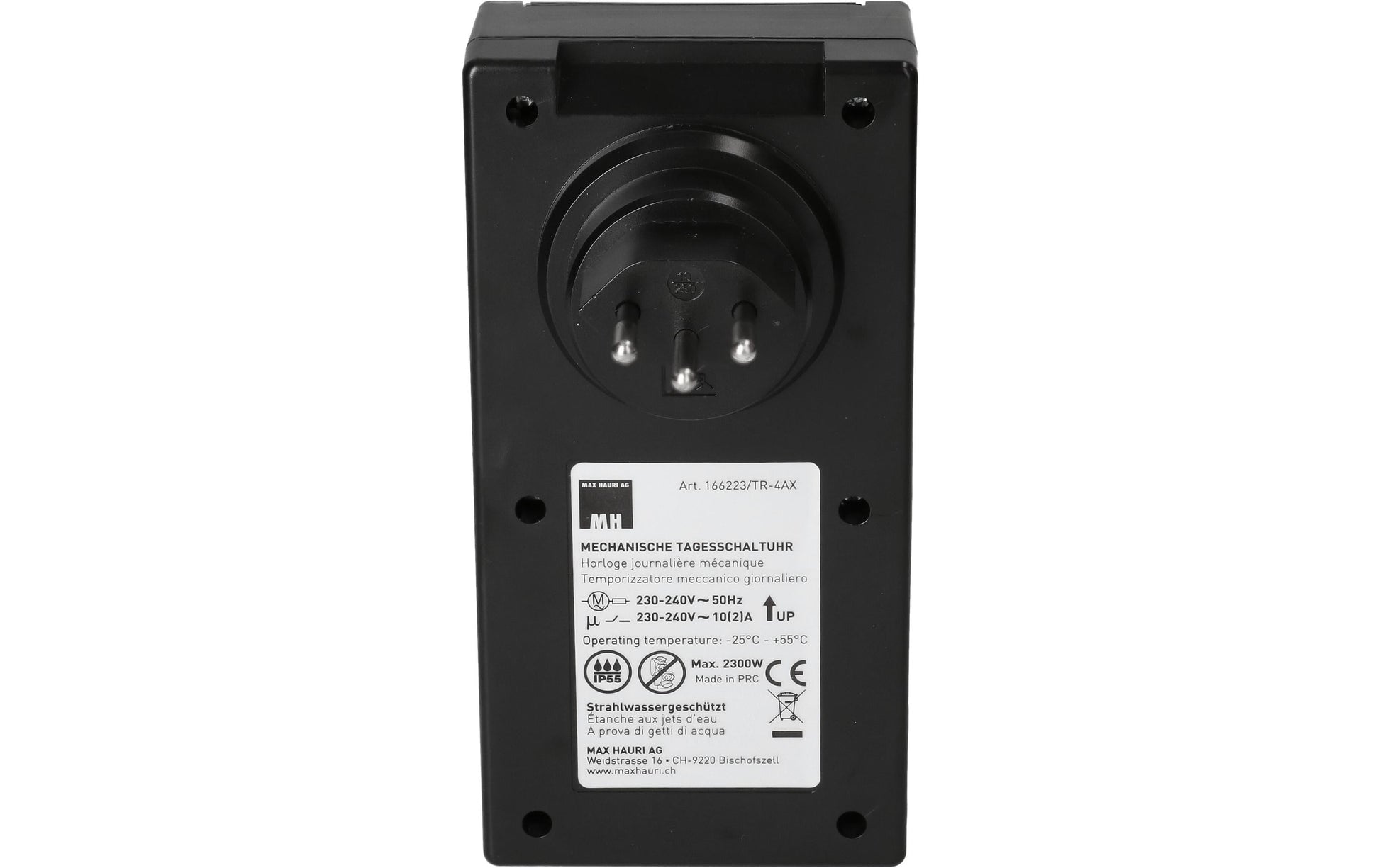 Max Hauri AG Max Hauri Zeitschaltuhr mechanisch (DIN-Schiene) – 24 h, IP55, Zwischenstecker – Schwarz