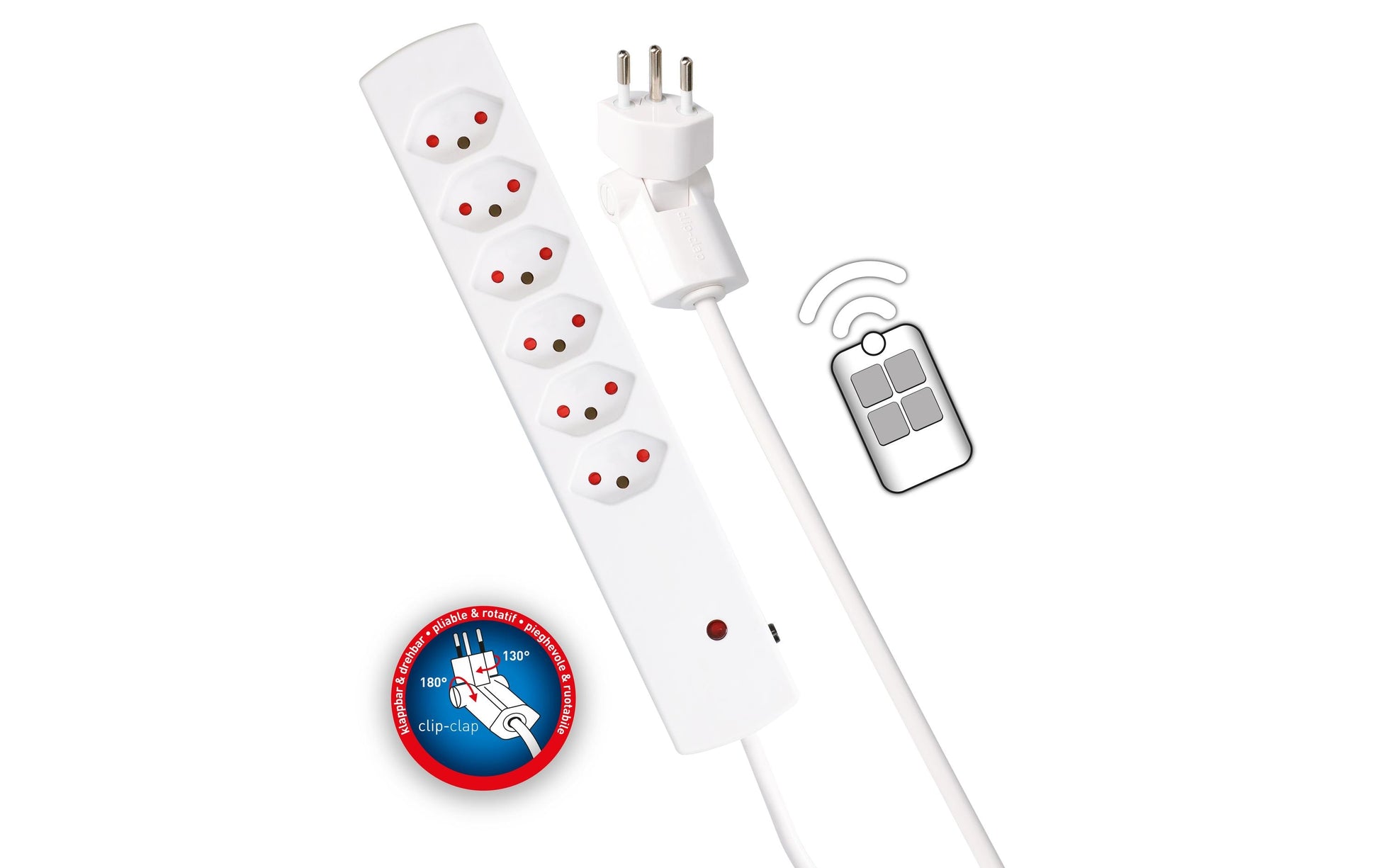 Max Hauri AG Max Hauri Steckdosenleiste – 6× T13, 2 m, mit Schalter, Weiss