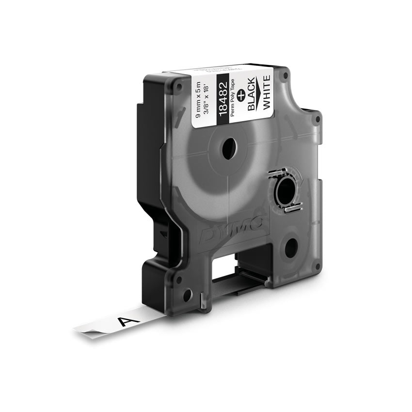 DYMO Rhino ID2 Schriftband – schwarz auf weiss – 9 mm × 5,5 m, Polyester – für DYMO Rhino