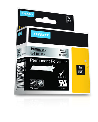 DYMO Schriftband – 19 mm × 5,5 m, silber, schwarz – für DYMO Rhino: 3000, 4200, 5000, und andere