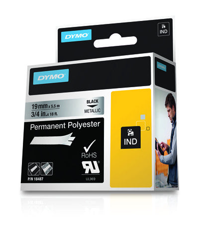 DYMO Schriftband – 19 mm × 5,5 m, silber, schwarz – für DYMO Rhino: 3000, 4200, 5000, und andere