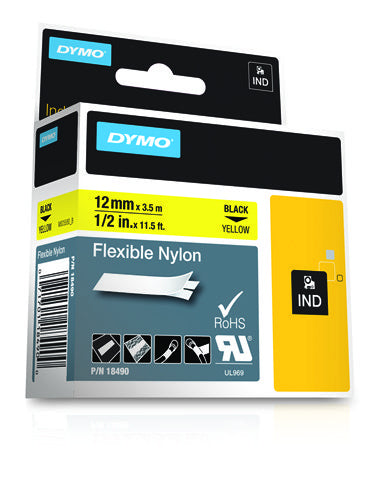 DYMO Textilband – 12 mm × 3,5 m, gelb, schwarz – für DYMO Rhino: 3000, 4200, 5000 und weitere