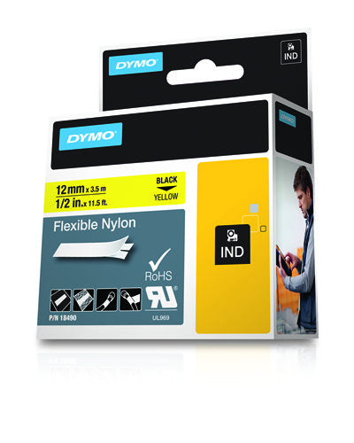 DYMO Textilband – 12 mm × 3,5 m, gelb, schwarz – für DYMO Rhino: 3000, 4200, 5000 und weitere