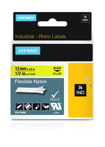 DYMO Textilband – 12 mm × 3,5 m, gelb, schwarz – für DYMO Rhino: 3000, 4200, 5000 und weitere