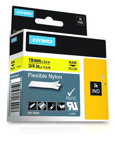 DYMO Textilband – 19 mm × 3,5 m, gelb, schwarz – für DYMO Rhino: 3000, 4200, 5000 und andere