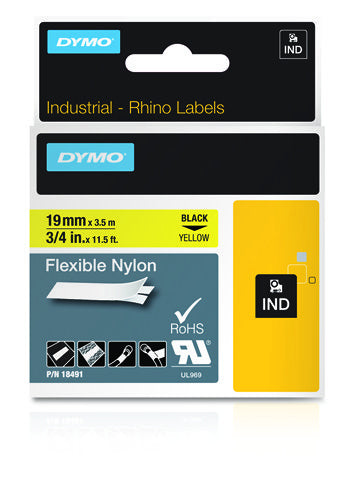 DYMO Textilband – 19 mm × 3,5 m, gelb, schwarz – für DYMO Rhino: 3000, 4200, 5000 und andere