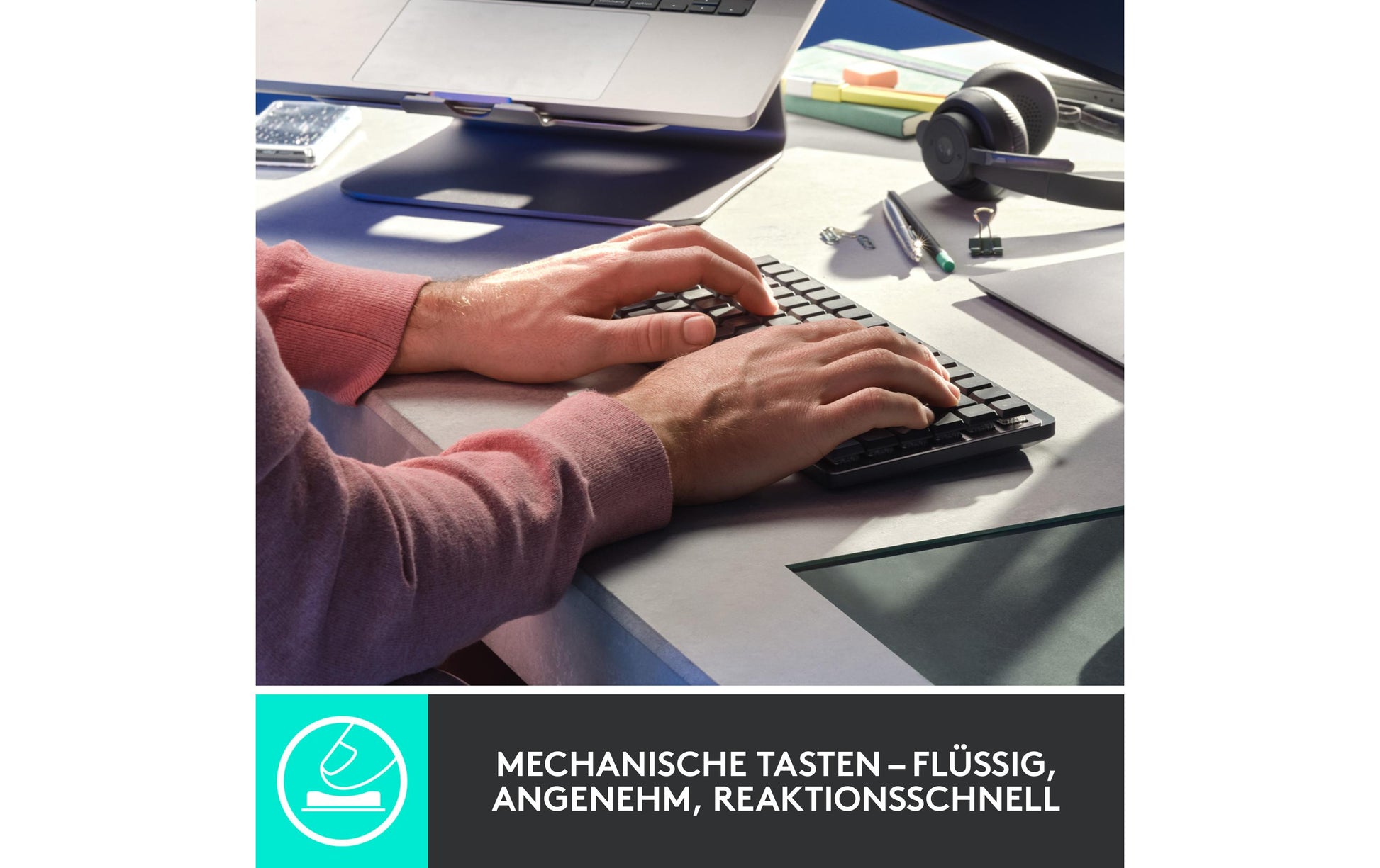 Logitech MX Mech Mini – Tastatur, kabellos (Bluetooth), CH-Layout (DE-CH), mechanisch, beleuchtet, Grau