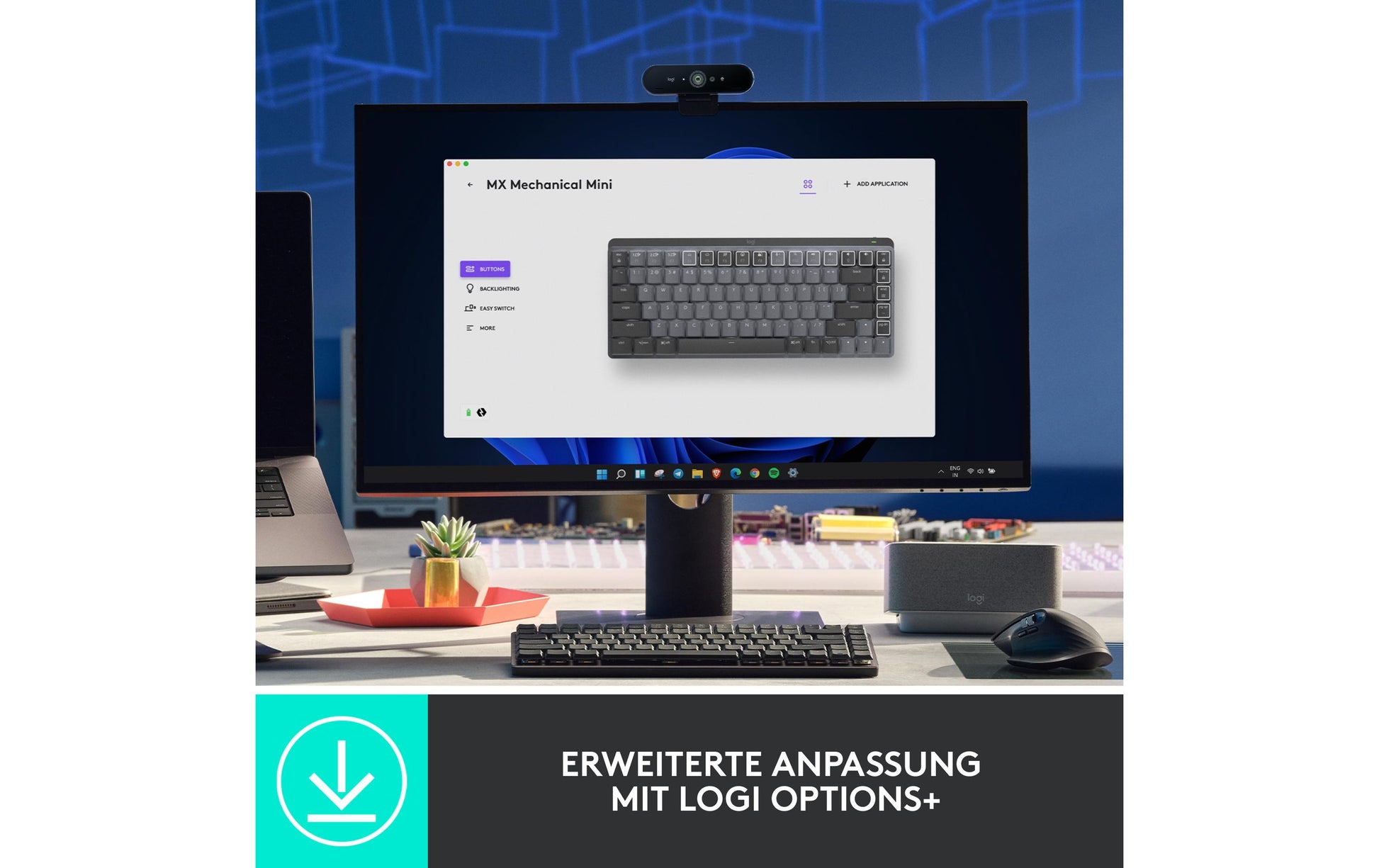 Logitech MX Mech Mini – Tastatur, kabellos (Bluetooth), CH-Layout (DE-CH), mechanisch, beleuchtet, Grau