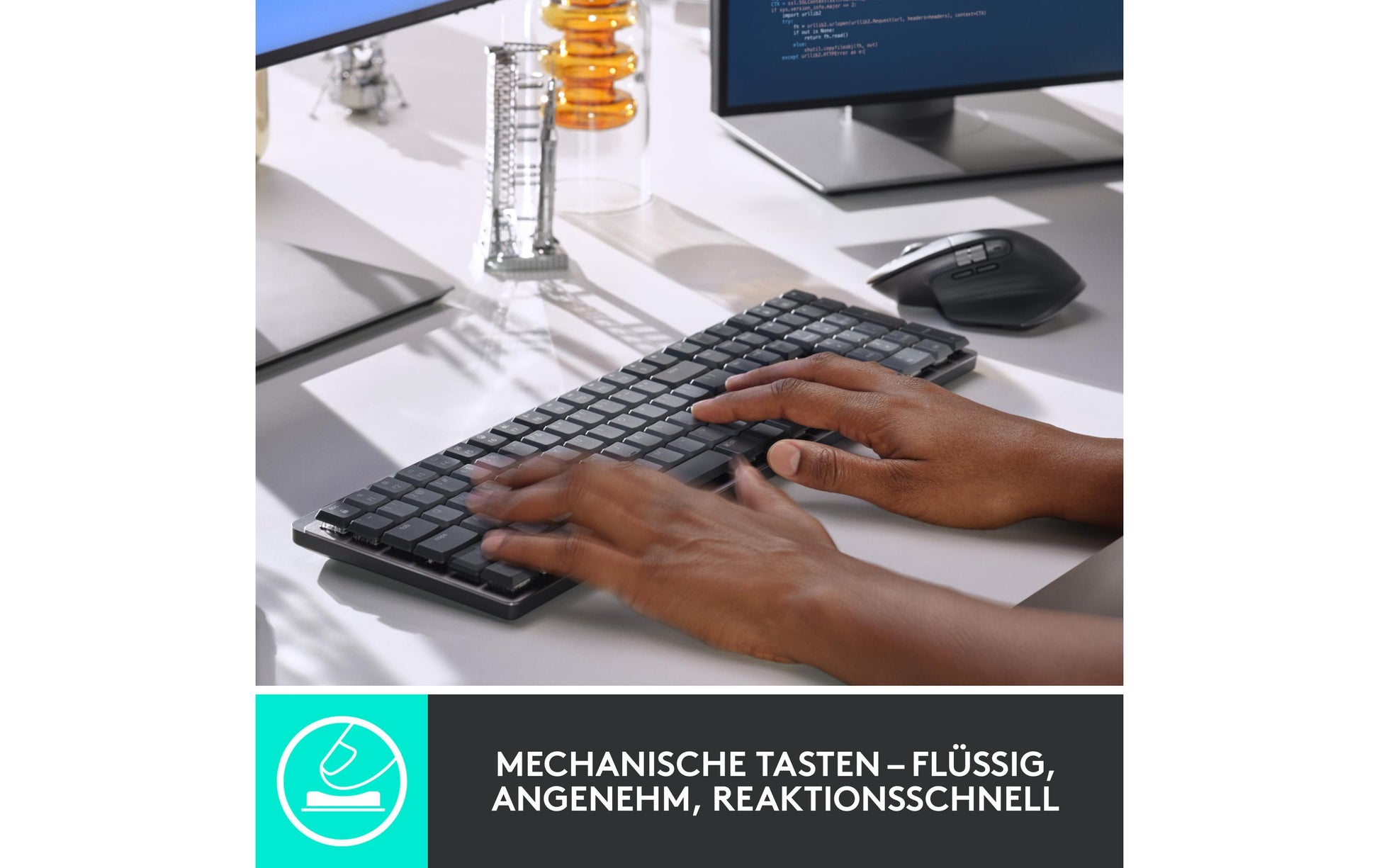 Logitech MX Mechanical – Tastatur, kabellos, CH-Layout (DE-CH), mechanisch, beleuchtet, Dunkelgrau