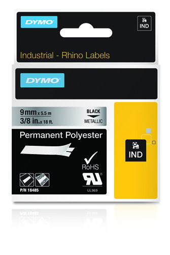 DYMO Schriftband – 9 mm × 5,5 m, silber, schwarz – für DYMO Rhino: 3000, 4200, 5000, und andere