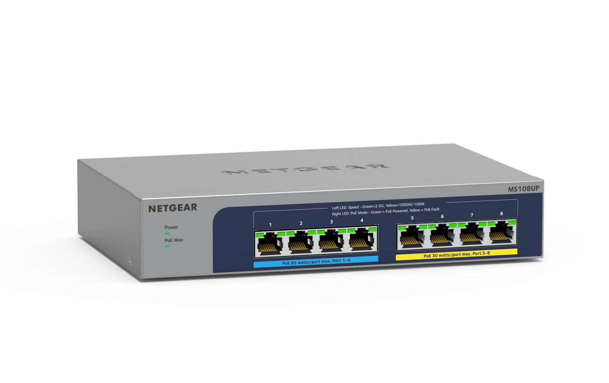 NETGEAR MS108UP – Unmanaged Switch – 8× 2,5G, PoE++, PoE-Budget 230 W, Desktop