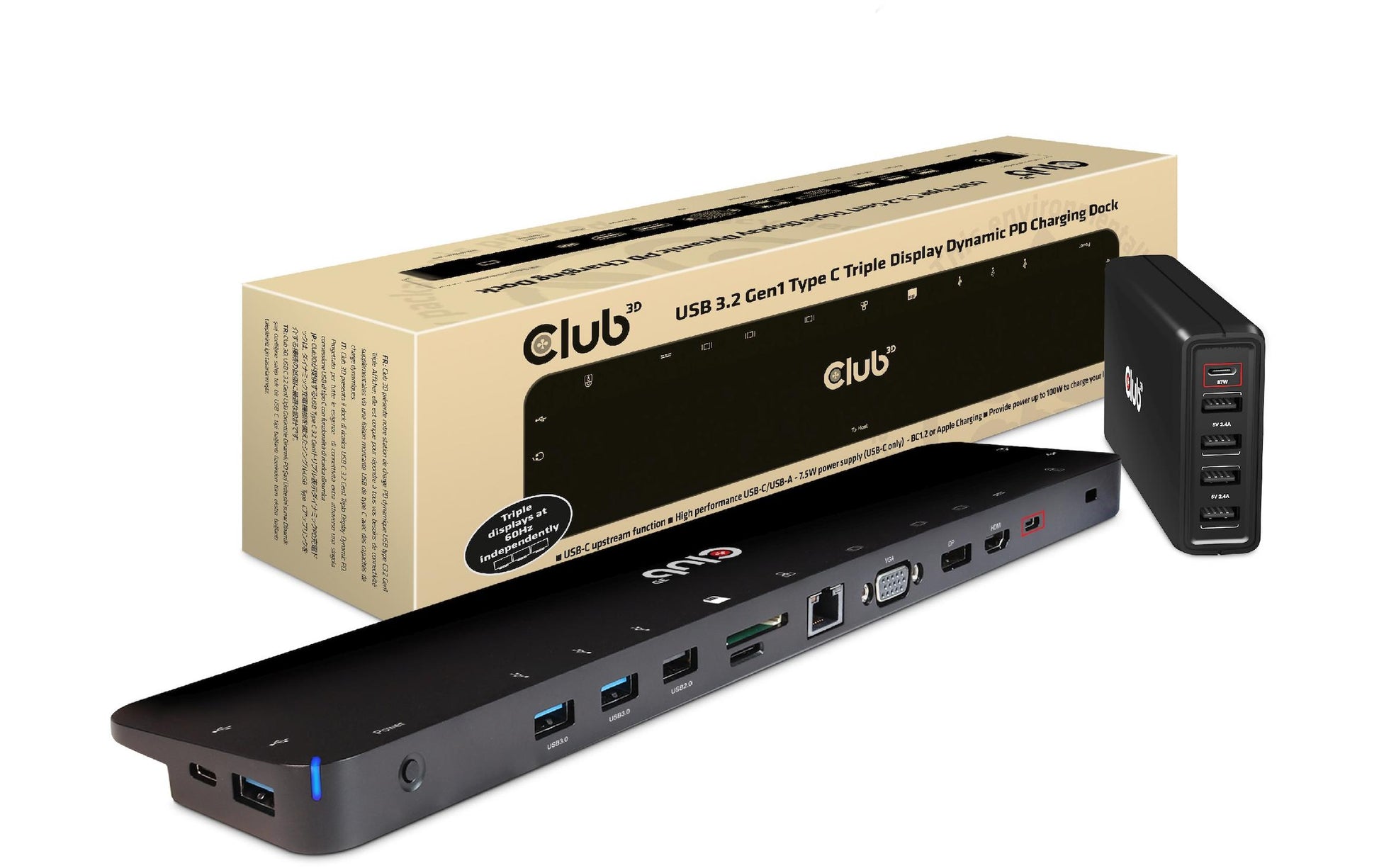 CLUB3D Club 3D Dockingstation – USB-C, 1× DP, 1× HDMI, 1× VGA, 5× USB-A, 100 W PD, 3,5 mm Audio
