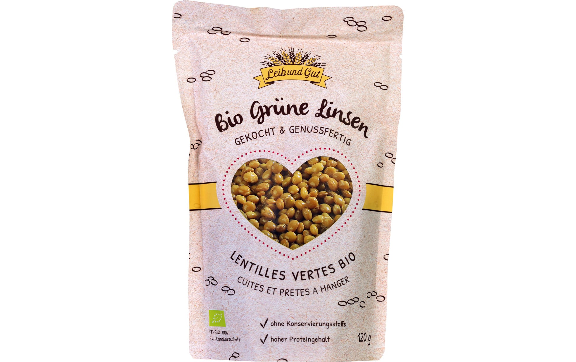 Leib und Gut Gekochte grüne Linsen – Bio, vegan – 120 g