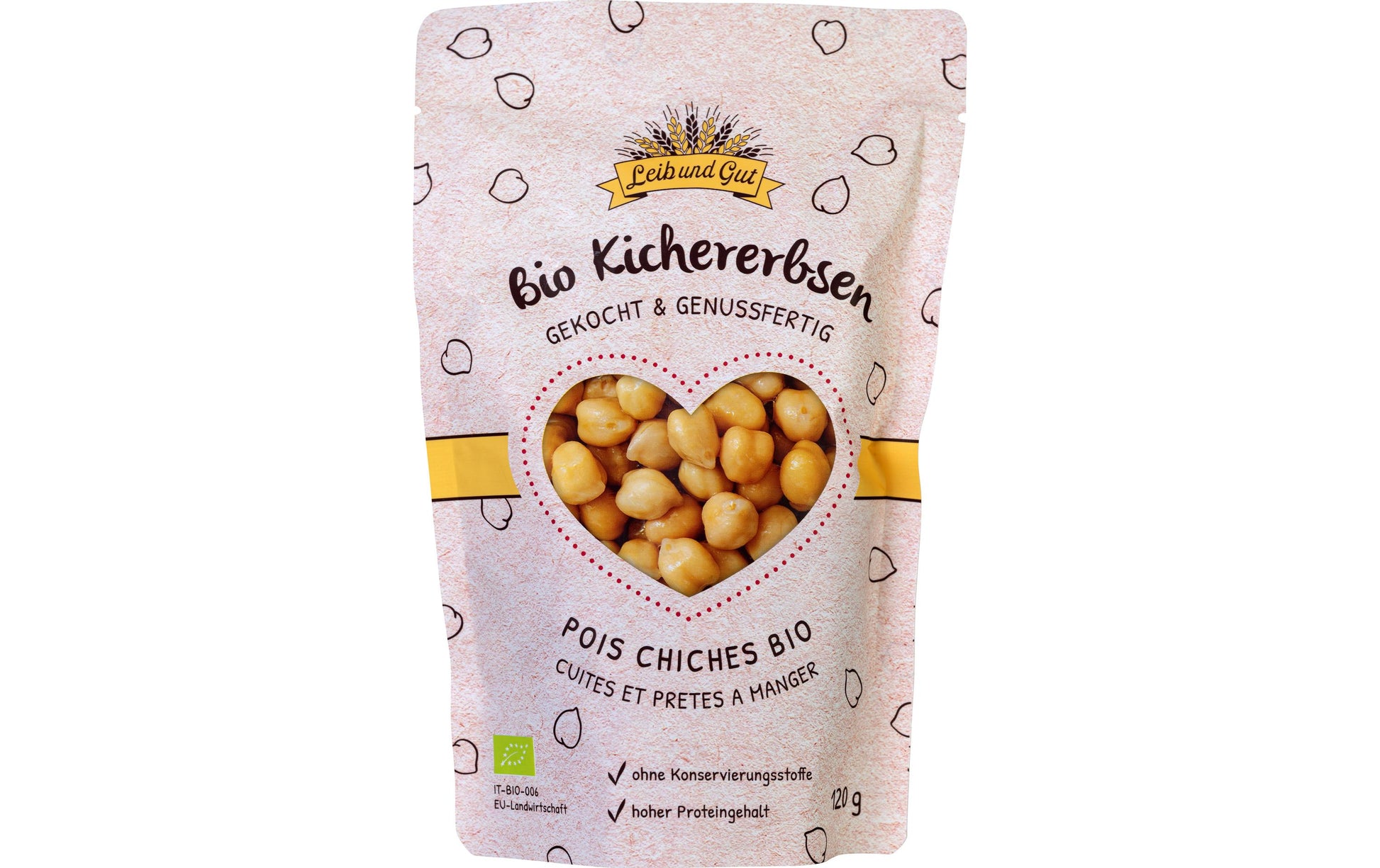 Leib und Gut Gekochte Kichererbsen – Bio – 120 g