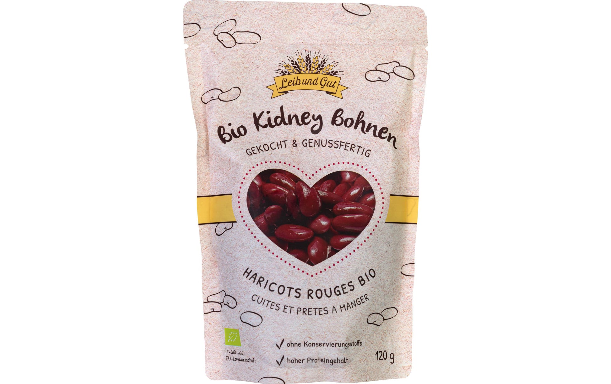 Leib und Gut Gekochte Kidneybohnen, Bio, Beutel – 120 g