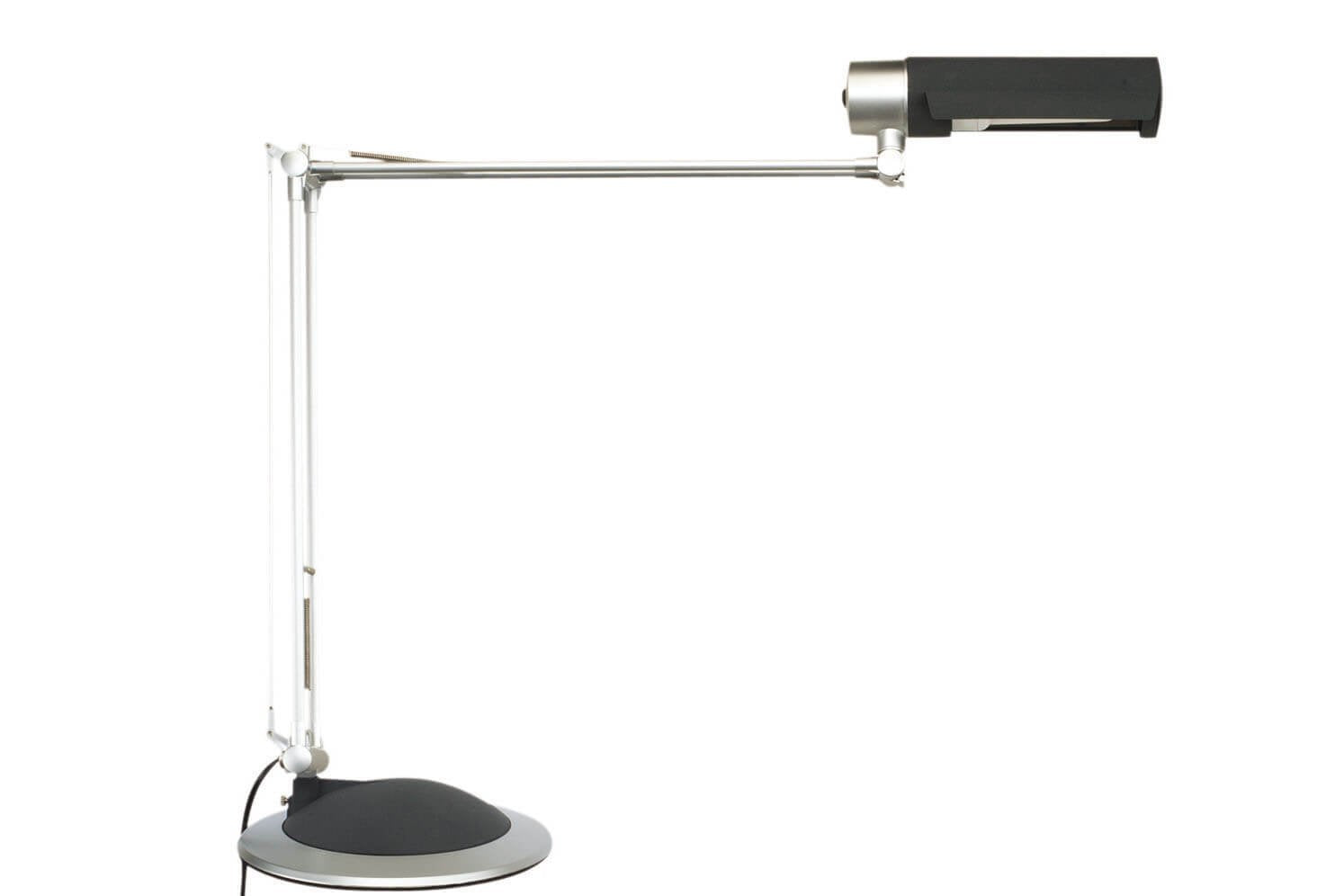 MAUL Tischleuchte Energiesparlampe E27 – Klemmfuss, drehbar & neigbar – 3’000 K – 1’160 lm 12 W – Silber
