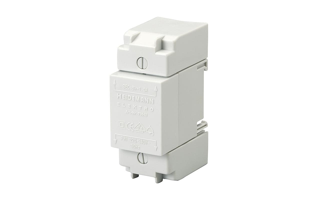Heidemann 2N Klingeltransformator – 8 V, 1 A, für DIN-Schiene 35 mm, Weiss
