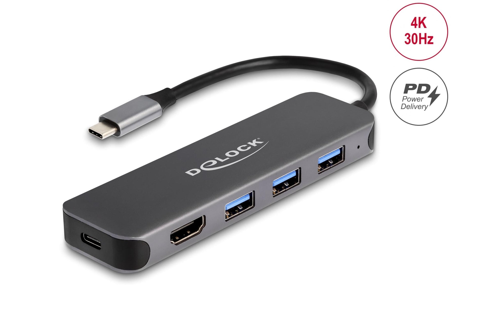 DeLOCK 64171 Multiport-Adapter – USB-C, 1× HDMI, 3× USB-A, 85 W PD, für Windows/Linux/Android