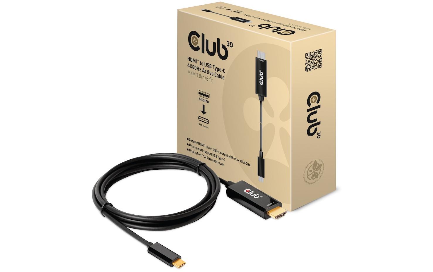 CLUB3D Club 3D HDMI auf USB-C Kabel DP 1.2 4K 60 Hz – 1,8 m – aktiv
