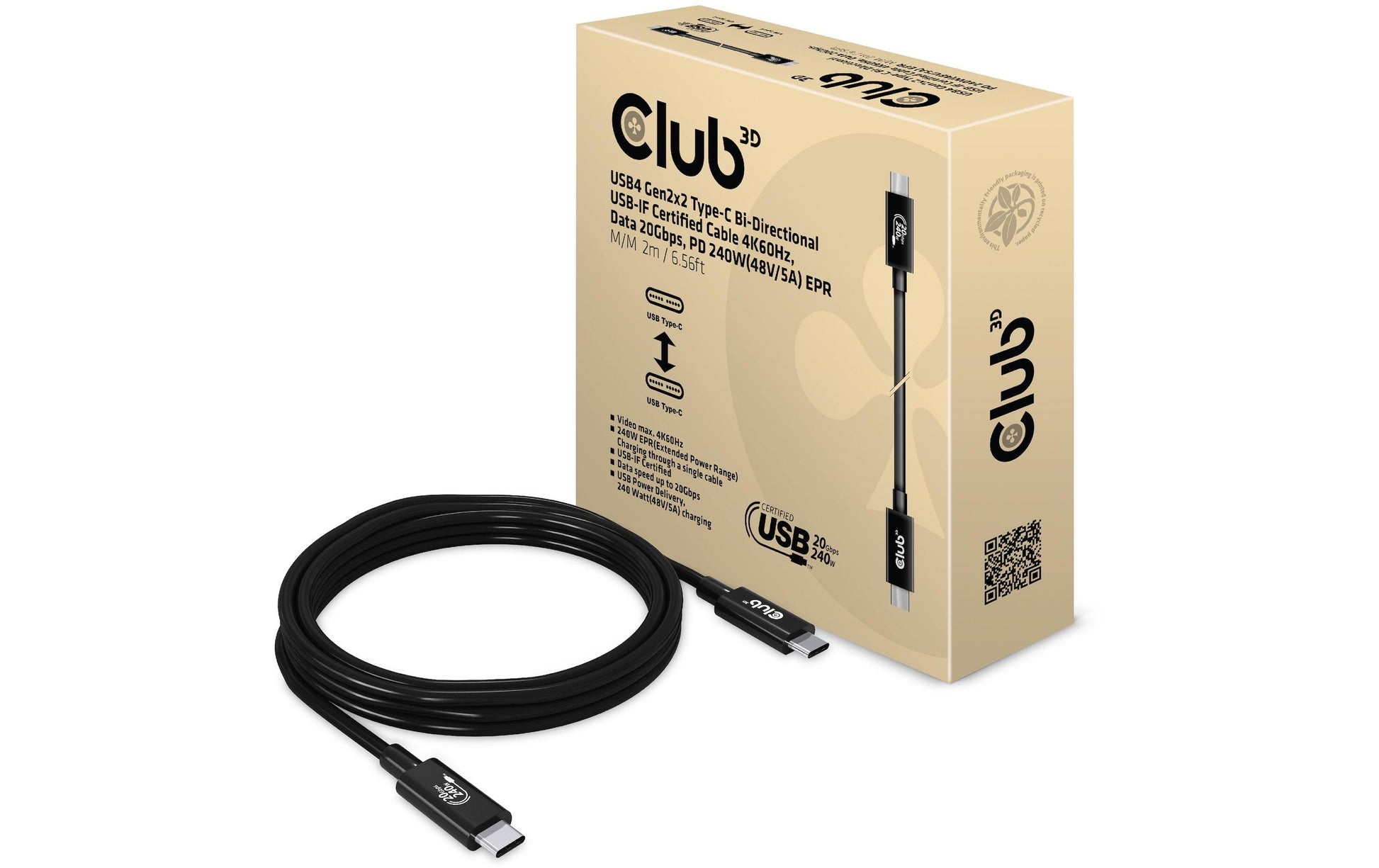 CLUB3D Club 3D – USB-Kabel, USB-C zu USB-C, 2 m, USB4, Lade-/Datenkabel