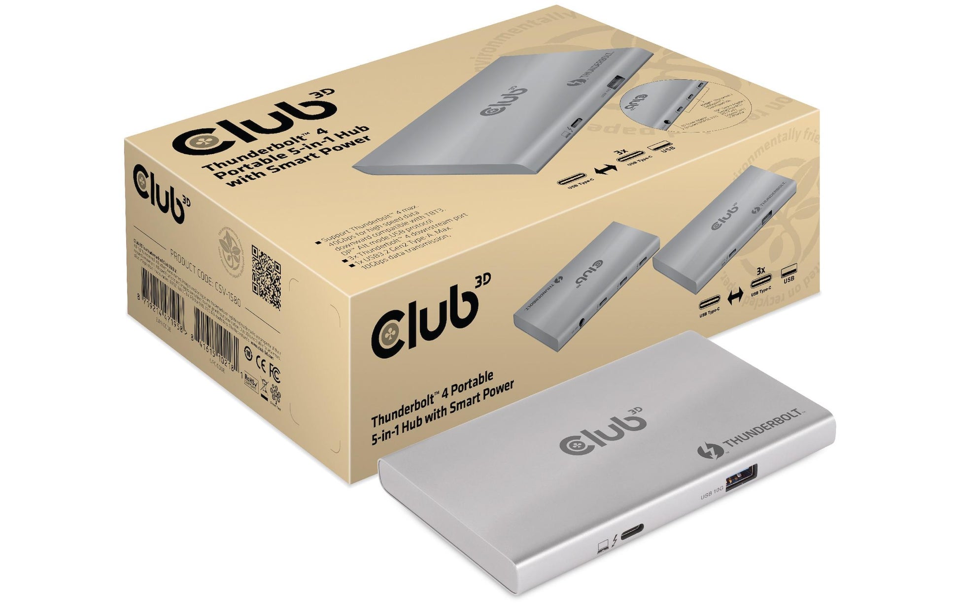 CLUB3D Club 3D Thunderbolt Hub – Thunderbolt 4, 1× USB-A, 4× TB4, für Windows/Mac
