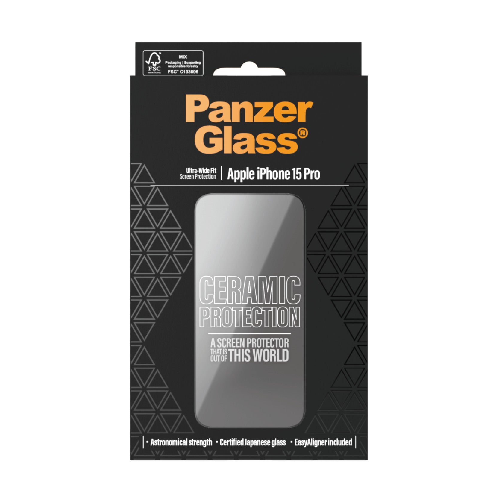 PanzerGlass Displayschutz (Panzerglas), Ultra-Wide Fit – für iPhone 15 Pro – mit Applikator