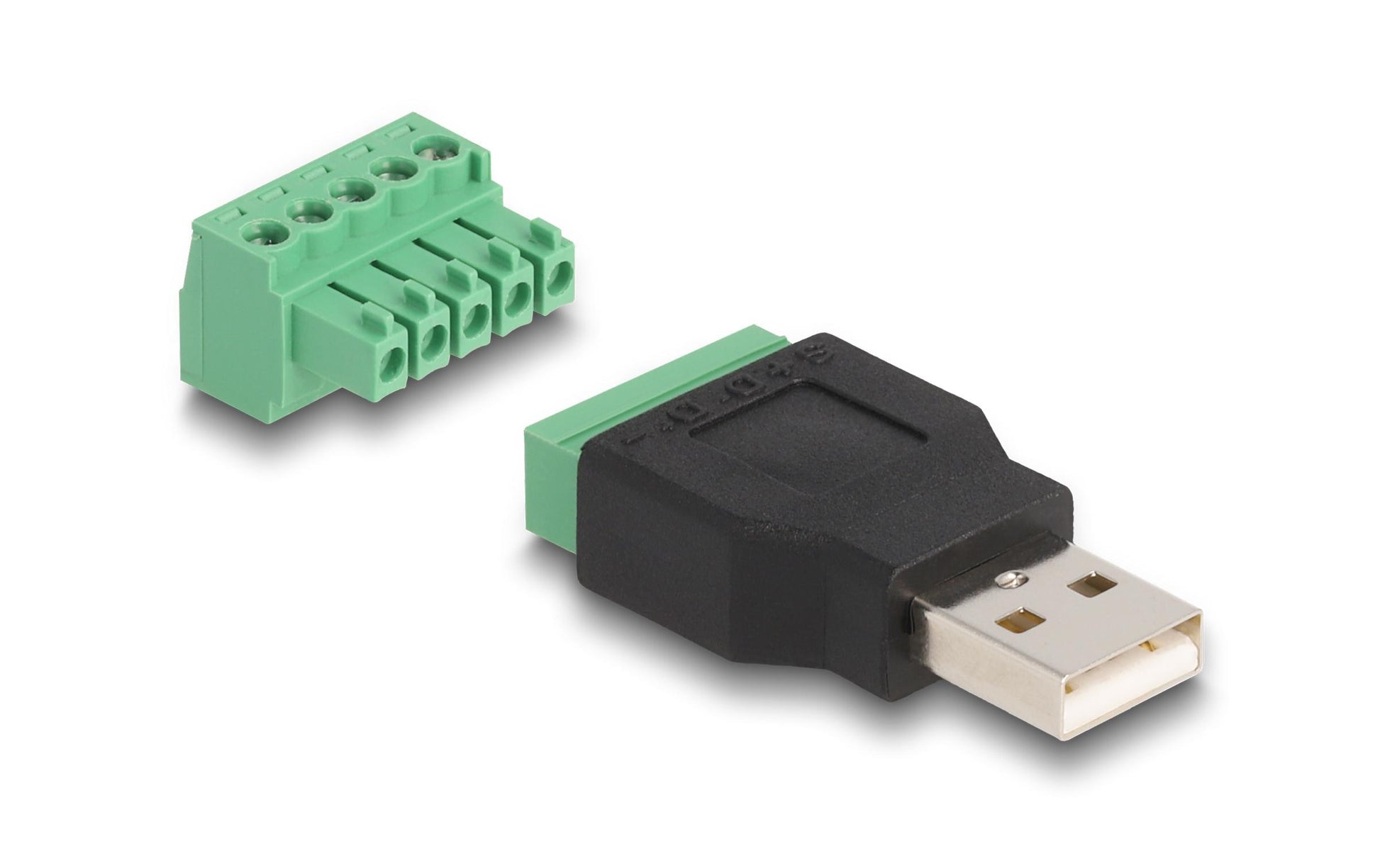 DeLOCK USB-A zu Terminalblock Adapter – USB 2.0 (480 Mbit/s), 1×5-Pin Terminalblock, Schwarz/Grün