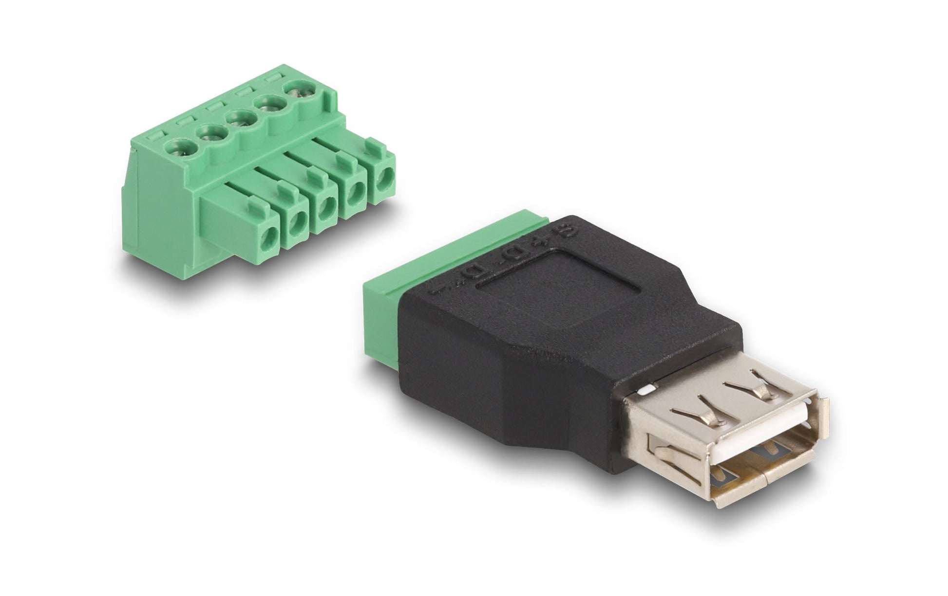 DeLOCK USB-A zu Terminalblock Adapter – USB 2.0 (480 Mbit/s), 5-polig, Schwarz/Grün