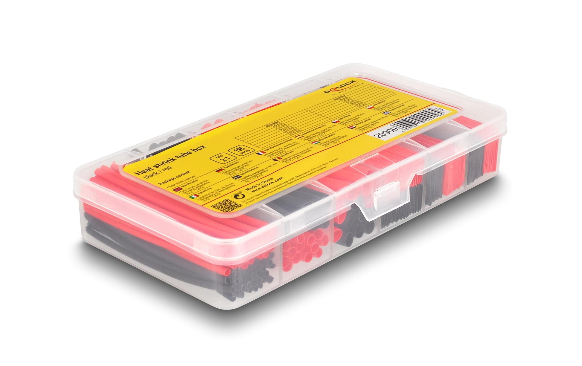 DeLOCK Schrumpfschlauch-Set, 196 Stk., Ø 10 mm, 9,5 cm – schwarz/rot