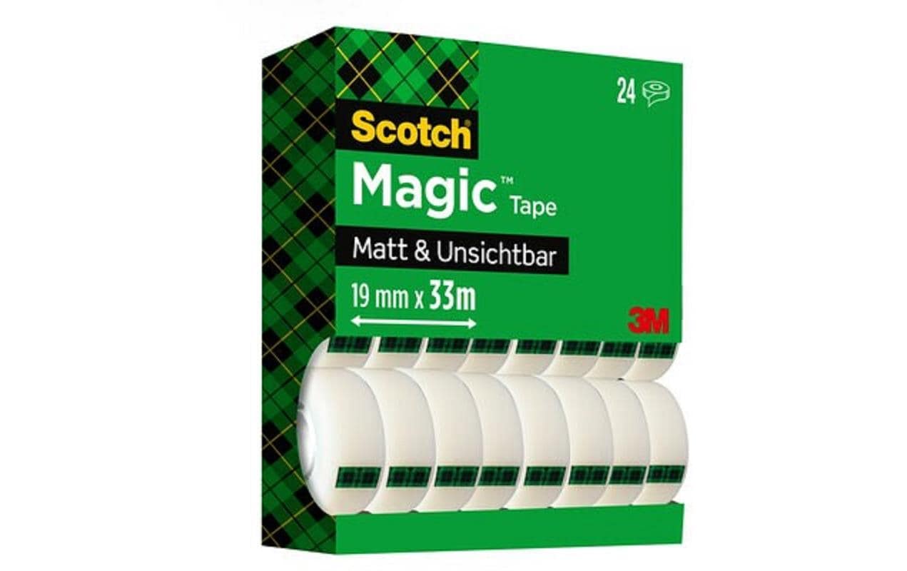 Scotch Magic Klebefilm matt/unsichtbar – 19 mm × 33 m, transparent, Acryl, wiederablösbar, 24 Rollen