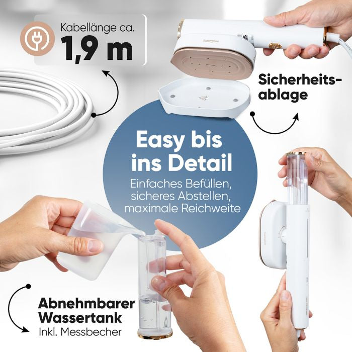 ProfiCare Dampfglätter PC-DG 3124 – Roségold, Weiss, Keramiksohle, Vertikal & Horizontal