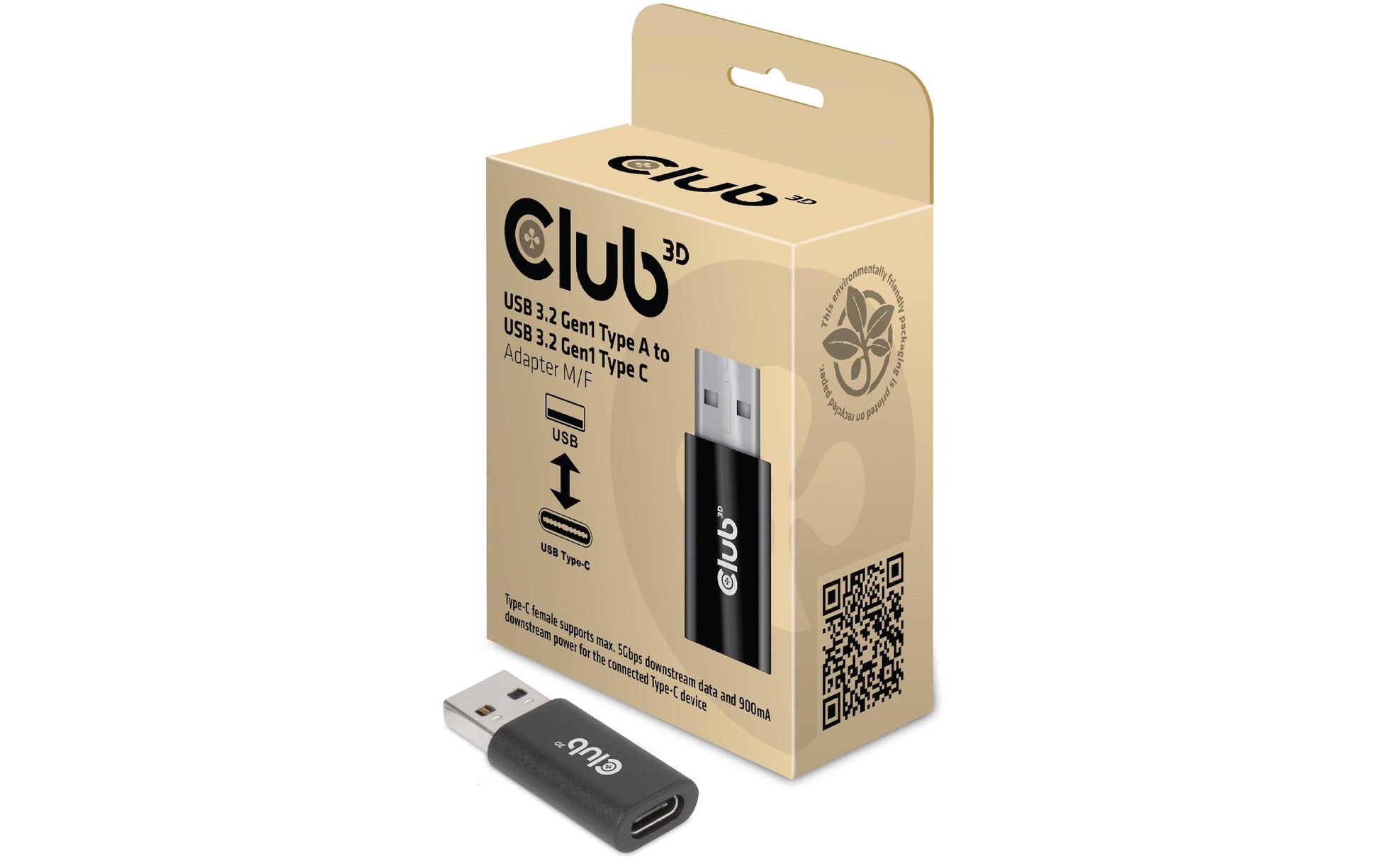 CLUB3D Club 3D – USB-Adapter USB-A auf USB-C – USB 3.2 Gen 1 (5 Gbit/s) – Schwarz