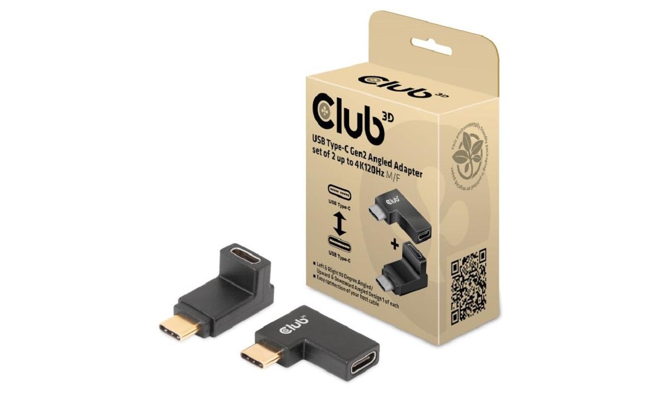 CLUB3D USB-C zu USB-C Adapter – 4K (3840 × 2160) @ 120 Hz, USB 3.2 Gen 2 (10 Gbit/s), gewinkelter Stecker