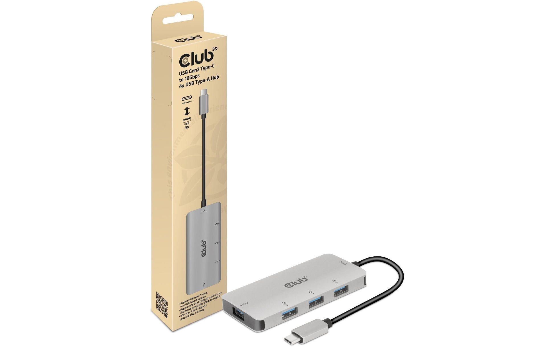 CLUB3D Club 3D USB-Hub – USB-C, 4× USB-A, für Windows/Mac