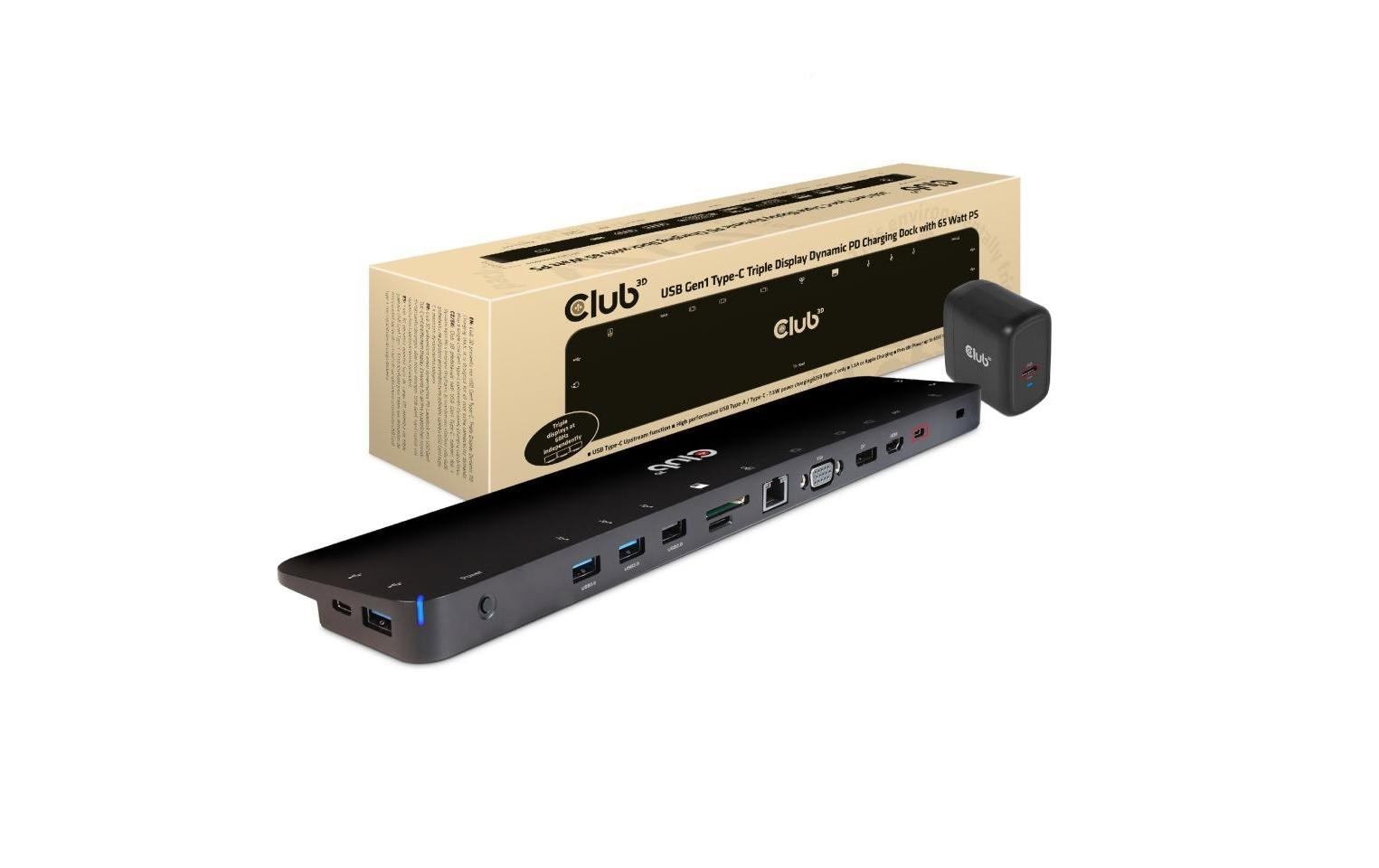 CLUB3D Club 3D Dockingstation – USB-C, 1× DP, 1× HDMI, 1× VGA, 4× USB-A, 100 W PD, GbE, für Windows/Mac