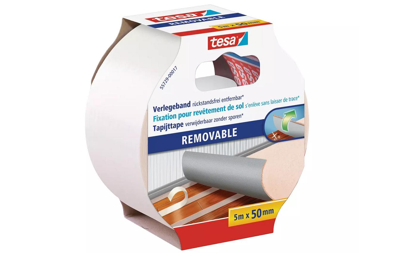 Tesa Montageband Rückstandsfrei entfernbar, für Innen, für glatte Oberflächen – 50 mm × 5 m, Weiss