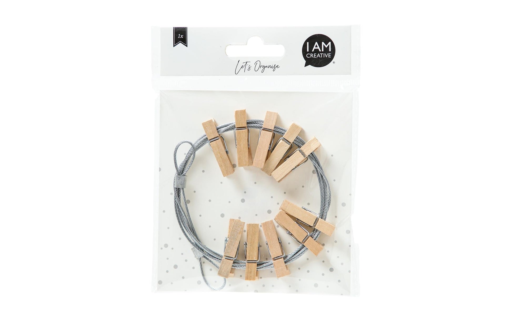 I am Creative Fotoseil – 1,4 m – 10 Holzklammern – Metall & Holz, mehrfarbig
